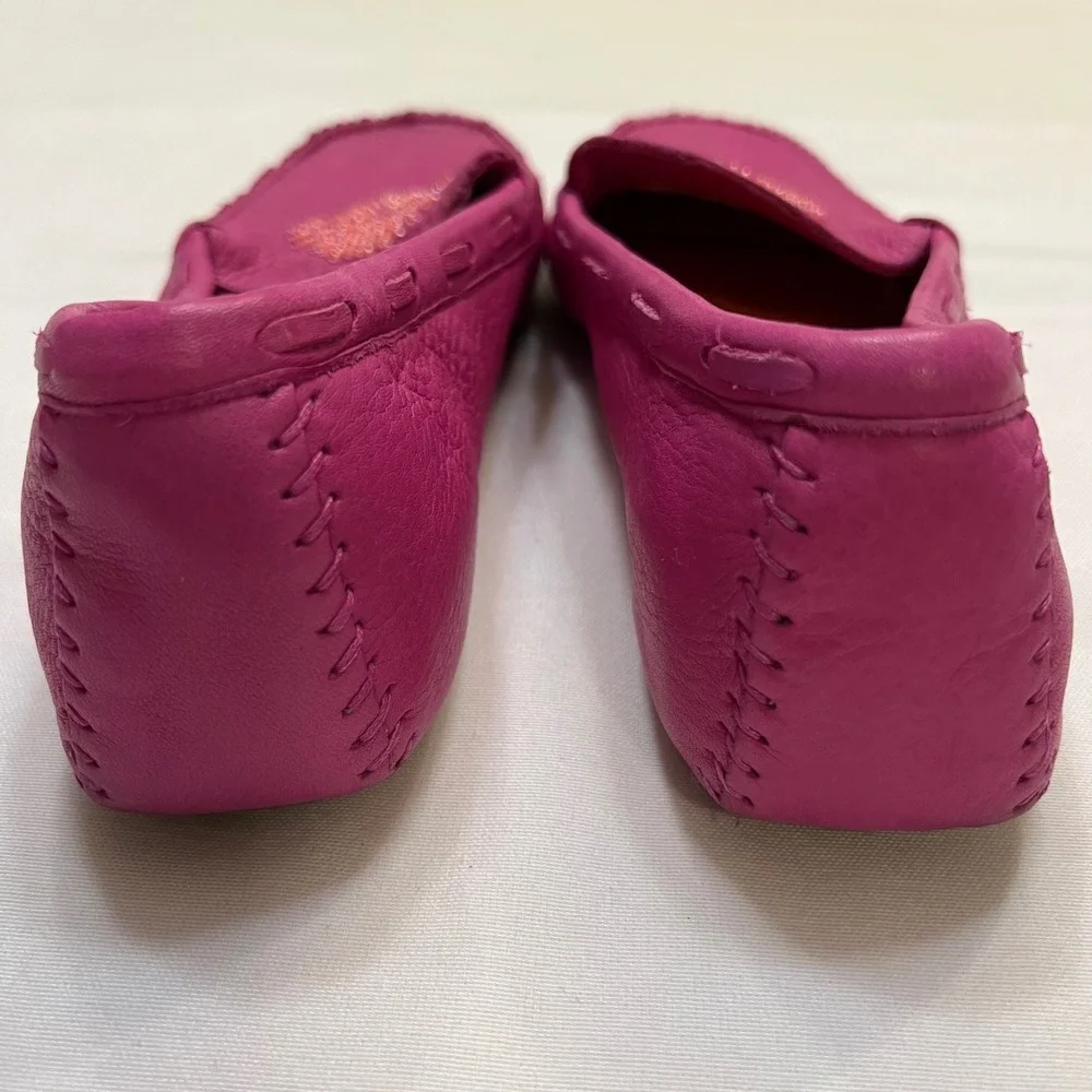 Hush Puppies Magenta Pink Beaded Boho Leather Moccasin Loafers Flats Size 7.5M